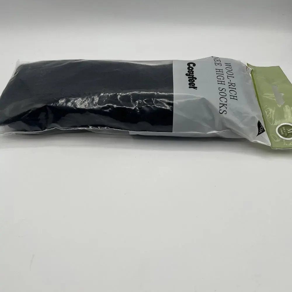 Cosyfeet Wool-Rich Knee High Socks Navy Extra Roomy Size M 6-11 2 Pairs Merino